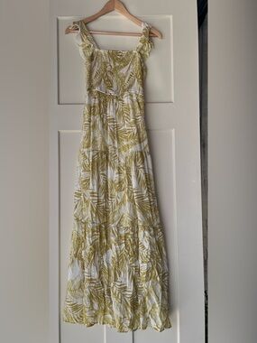 Nanette Lepore White and Yellow-Green Palm-Print Maxi Dress